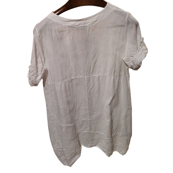 Vasna Italy Linen White Roll Sleeve Unlined Dress With Pockets Size Petite Large - Picture 2 of 8